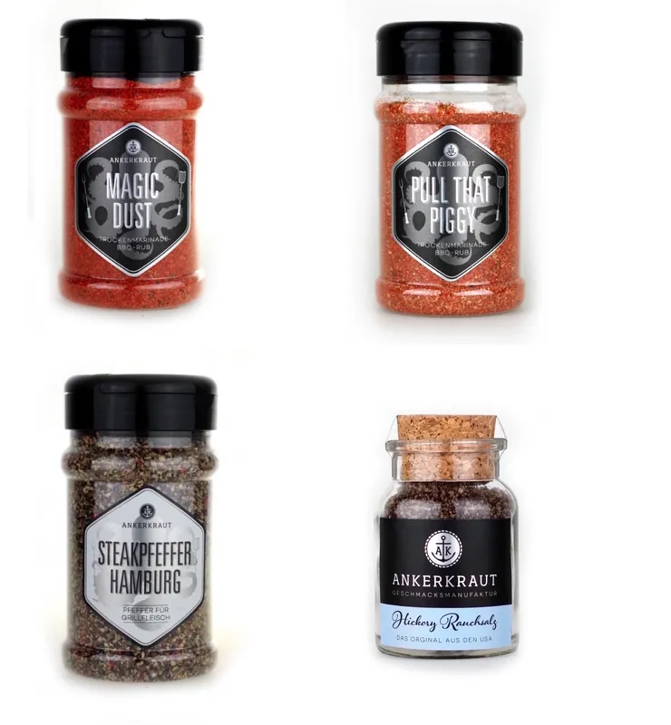 Sofort Bestellen Ankerkraut 4er BBQ Rub Marinaden und Gewürze Set für Schweinefleisch