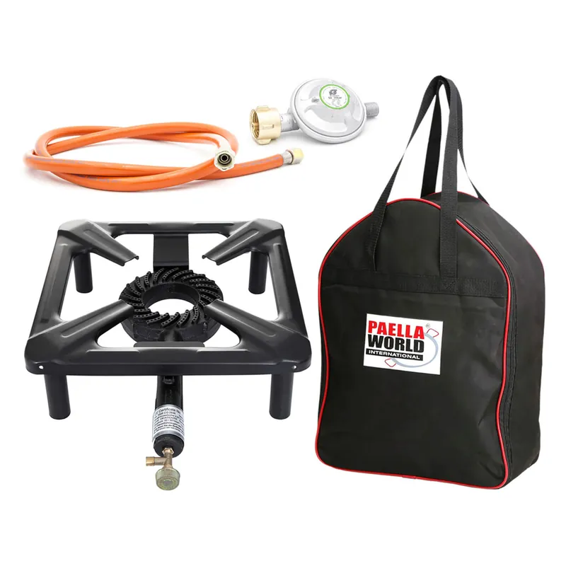 Paella World Hockerkocher-Set groß 40x40x11 cm mit Tasche und Gasanschluss ohne Zündsicherung Markenprodukt