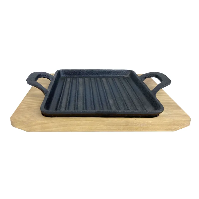 Sofort Bestellen Gusseisenkuss® Gusseisenpfanne mit Griffen und Holzuntersetzer 19,5 x 14 cm Gusspfanne