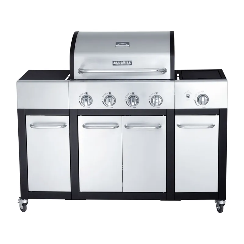 Allgrill Basic-Line Major Edelstahl/schwarz Gasgrill mit 4 Brennern, Seitenkocher und Seitentischen Finale Aktion