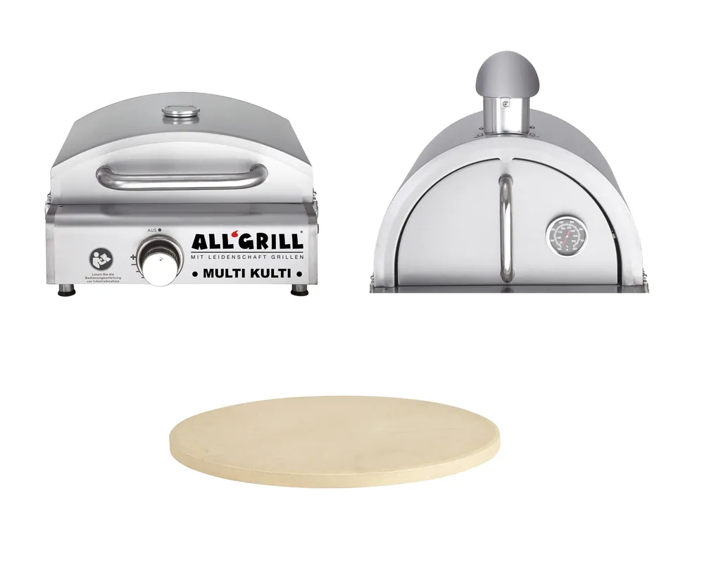 Preisreduziert Allgrill MULTI-KULTI Set 3 zündgesichert - Gasgrill + Pizzahaube + Pizzastein Ø 31 cm