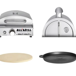 Ausverkauf Allgrill MULTI-KULTI Set 4 zündgesichert - Gasgrill + Pizzahaube + Pizzastein + Gusspfanne