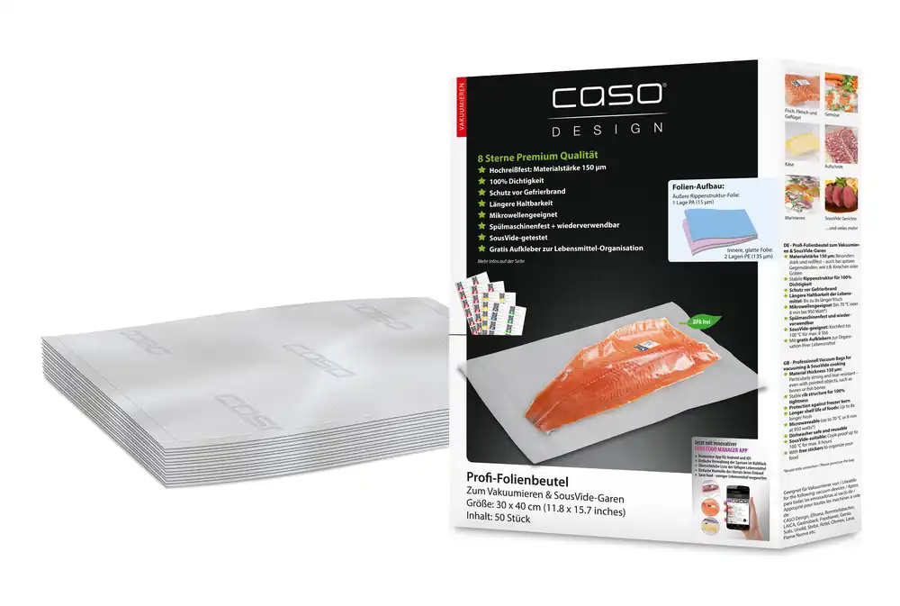 Caso Design Profi-Folienbeutel 30 x 40 cm 50 Stück für Vakuumiersysteme und Sous Vide Neu