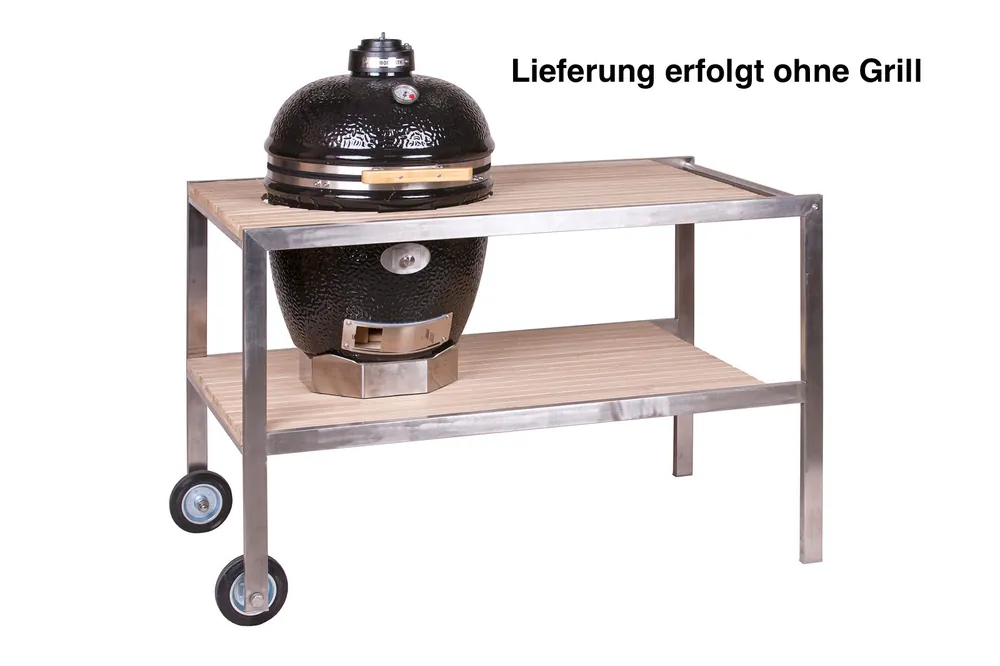 Monolith Tisch aus Edelstahl & Teak .55 (CLASSIC) fahrbar inklusive Rollen 201003-C Beliebt