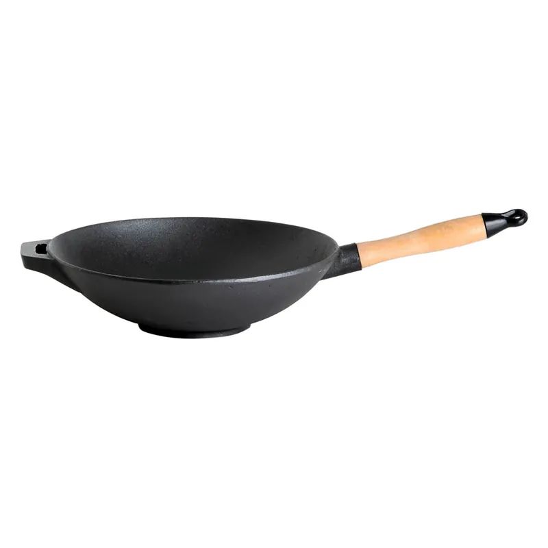 Preis Gesenkt Gusseisenkuss® Gusseisenwok mit Holzgriff Ø 30 cm Gusspfanne Gusseisen Wok