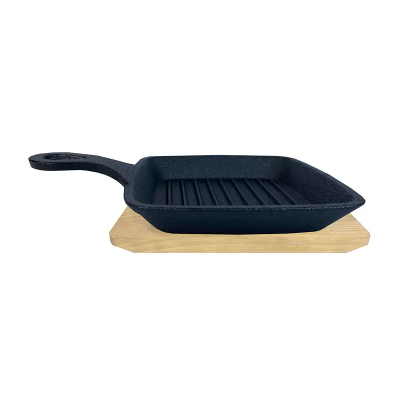 Gusseisenkuss® Gusseisenpfanne mit Griff und Holzuntersetzer 14x14 cm Gusspfanne Sofort Bestellen