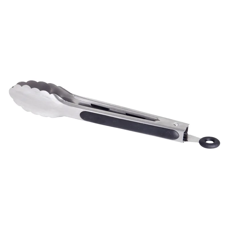 Billig Allgrill BBQ- und Grillzange aus Edelstahl 23 cm ergonomisch Wellenschliff