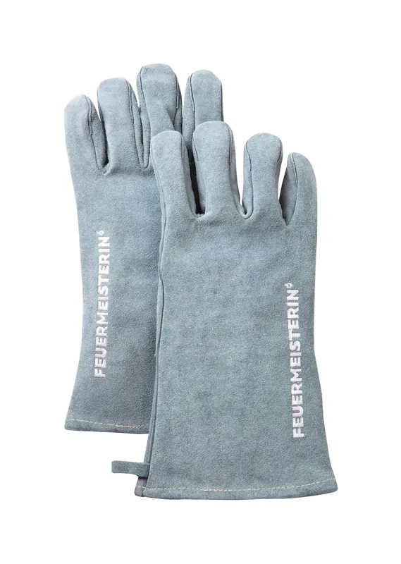 Feuermeisterin Premium Grillhandschuhe aus Leder 1 Paar grau-blau Einheitsgröße Versand Am Gleichen Tag