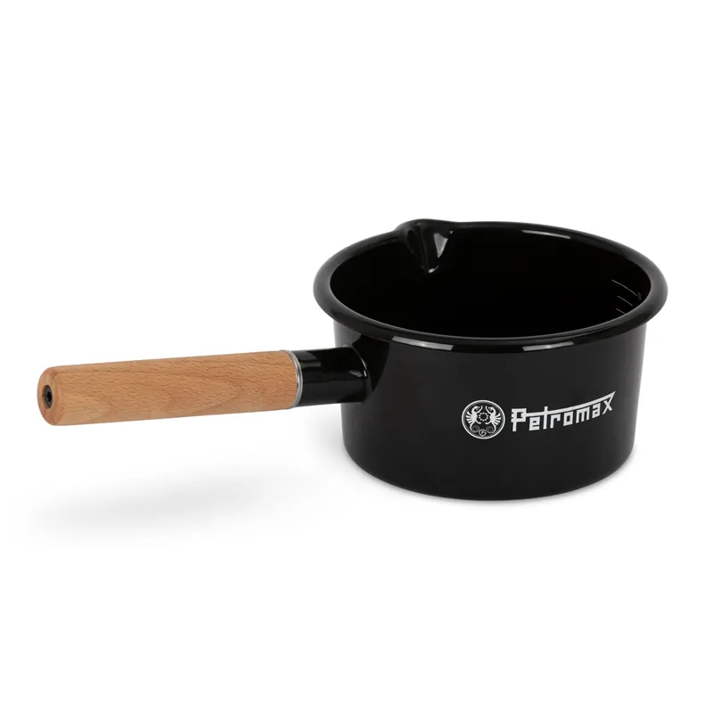 Sale Petromax Emaille Stieltopf schwarz 1 Liter mit Holzgriff für Feuerstellen & Herd