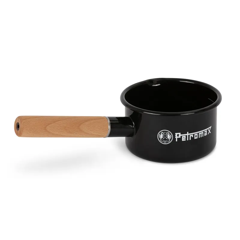 Schnäppchen Petromax Emaille Stieltopf schwarz 0,5 Liter mit Holzgriff für Feuerstellen & Herd