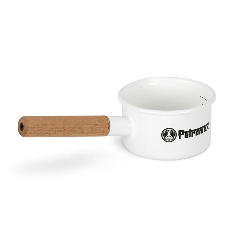 Petromax Emaille Stieltopf weiß 0,5 Liter mit Holzgriff für Feuerstellen & Herd Knallerangebot