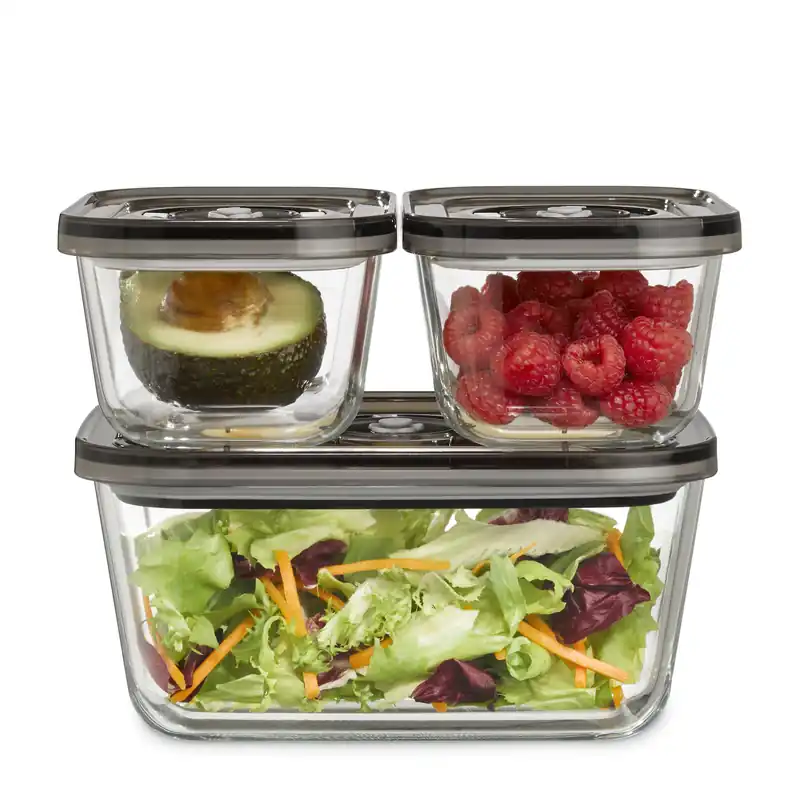 Caso VacuBoxx Eco-Set Stapelbares Vakuumbehälter-Set aus Borosilikatglas mit Kunststoffdeckel Sonderaktion