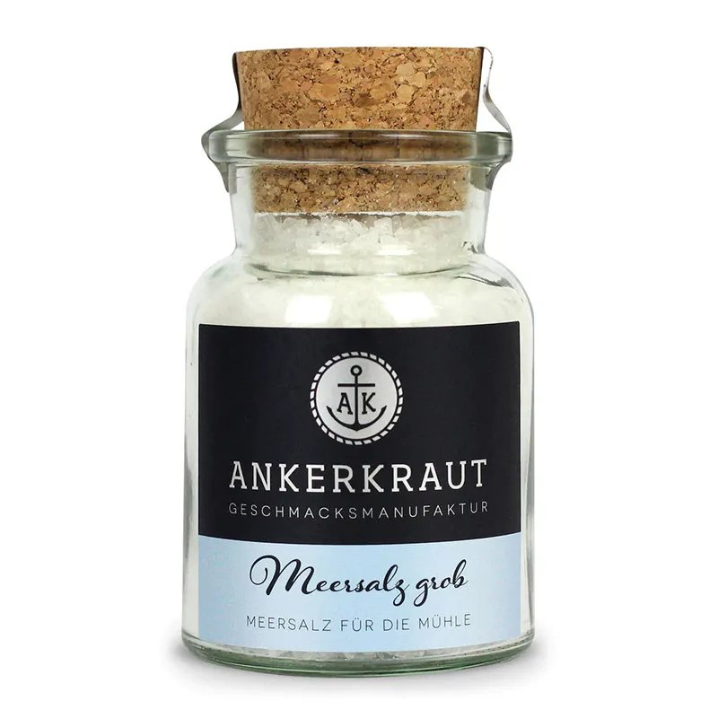 Direktkauf Ankerkraut Meersalz grob im Korkenglas 170 g grobkörniges Salz für die Mühle