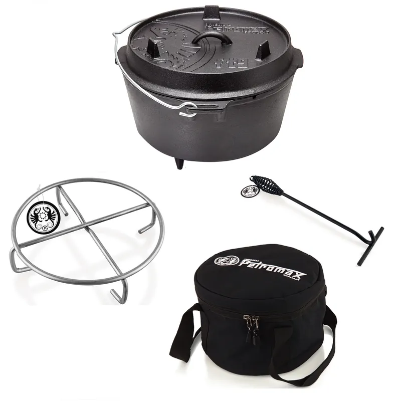 Sonderaktion Petromax Feuertopf-Set ft9 mit Füßen 7,5 Liter Untersetzer, Tasche, Deckelheber