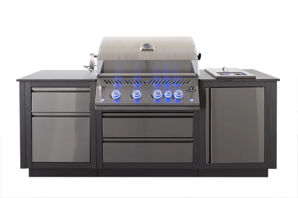 Begrenztes Angebot Napoleon Outdoor Küche Oasis Compact 105 mit BIG32-1 Einbaugrill und Einbau Sizzle Zone