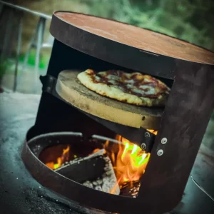 Rabatt DEINWERK Pizzaofen für Feuerplatte mit Smoker Funktion aus Cortenstahl mit Eichenholzgriff