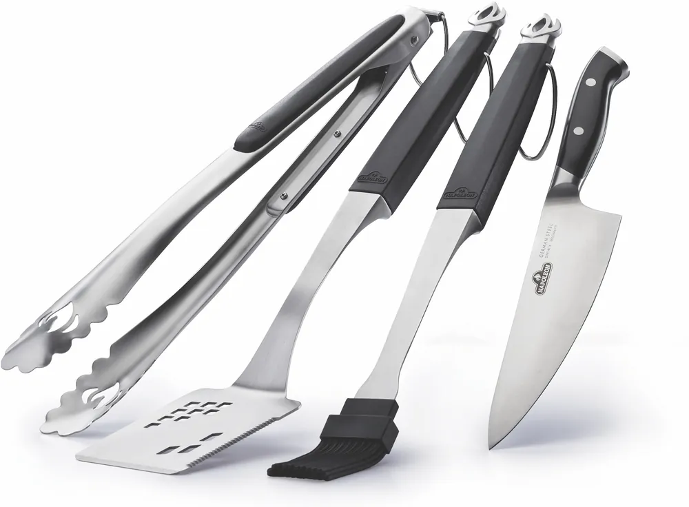 Napoleon President’s Limited 4-teiliges Grillbesteck-Set mit Messer, Wender, Zange & Pinsel 70065 Markenprodukt