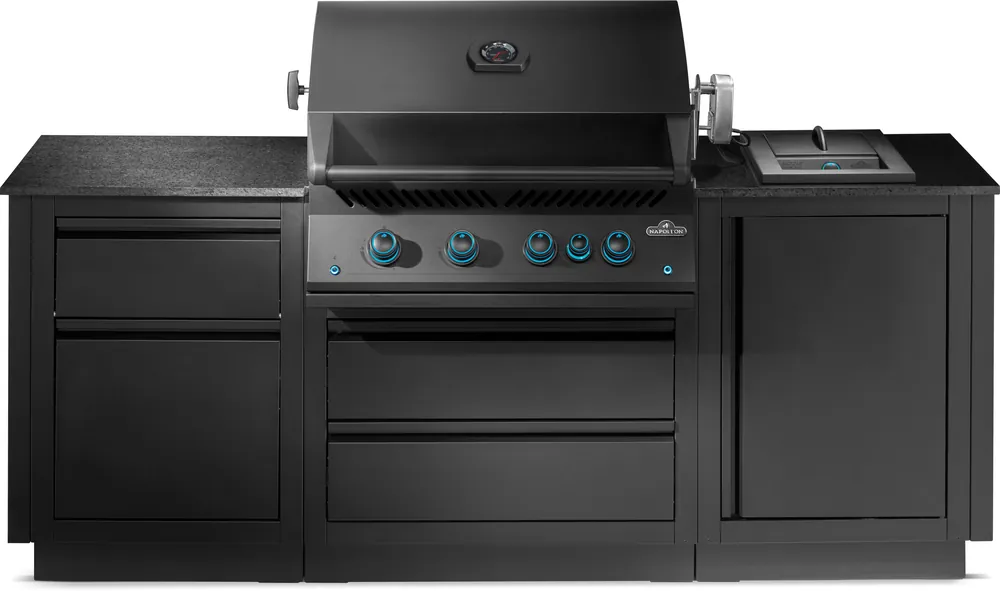 Mega-Angebot Napoleon Outdoor Küche Oasis Compact 106 Mattschwarz mit BIG32-1 Einbaugrill und Einbau SIZZLE ZONE