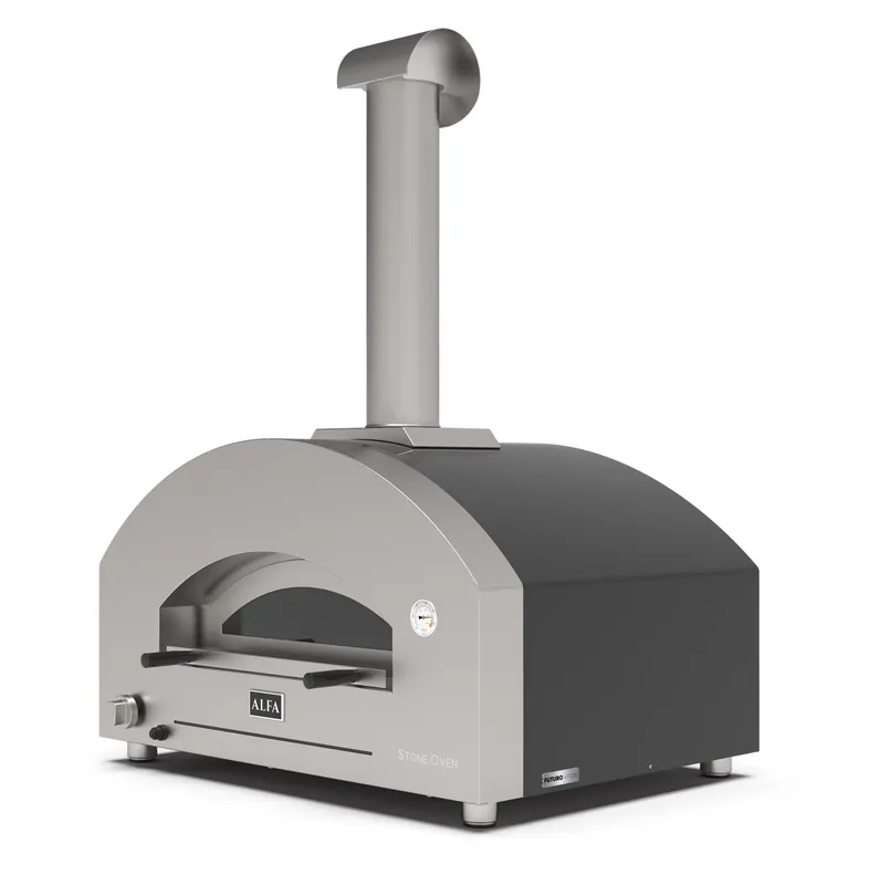 Alfa Forni Gas Pizzaofen FUTURO 4 Pizze Silber-Schwarz FXFT-4P-GSB-DE Geprüft