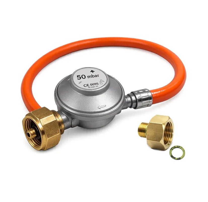 Jetzt Kaufen Alfa Forni Gas-Anschluss 50mBar Druckregler inkl. 80 cm Schlauch & 1/2" auf 1/4" Adapter AC-ALLGASD