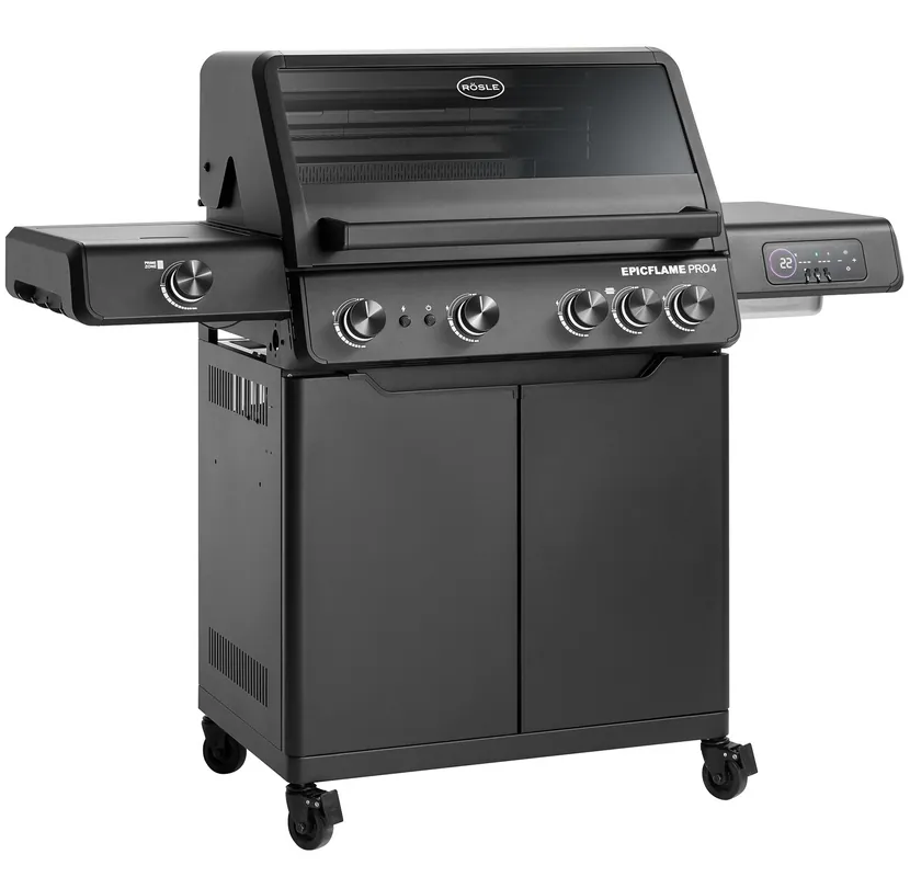 Preiswert Rösle Gasgrill EPICFLAME PRO 4 Schwarz mit PRIMEZONE und Backburner 251165