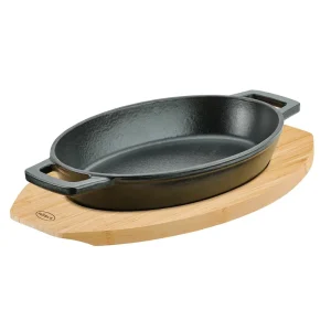 Rösle Servierpfanne Oval Gusseisen emailliert mit Bambusuntersetzer 251171 Echt
