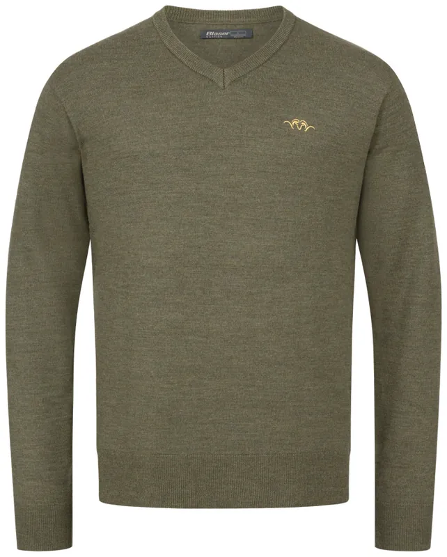 Nur Heute Blaser Pullover Merino V-Neck, Dunkel Oliv