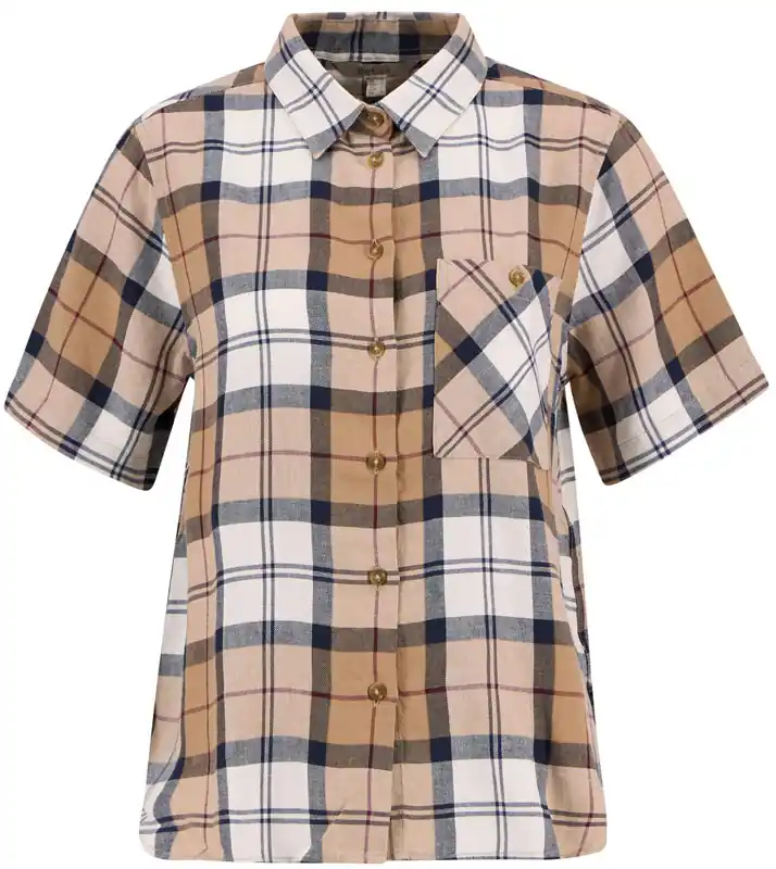 Barbour Bluse kurzarm Fern, White/Hessian tartan Meistverkauft