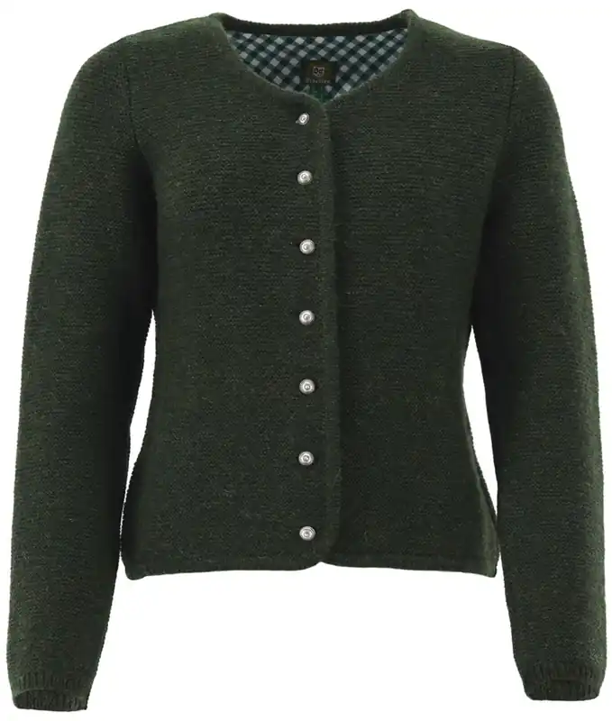 OS Trachten Strickjacke Rundhals, Oliv Angebot