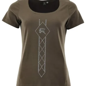 Bestseller OS Trachten T-Shirt Rundhals Strass, Oliv