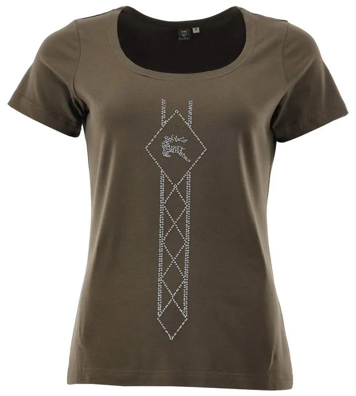 Bestseller OS Trachten T-Shirt Rundhals Strass, Oliv