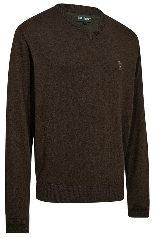 Deerhunter Pullover Harrington V-Hals, Brown Melange Neue Ware