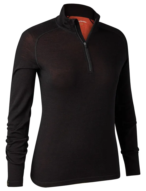 Billig Deerhunter Unterhemd Lady Quinn Merino Halfzip, Black Oak