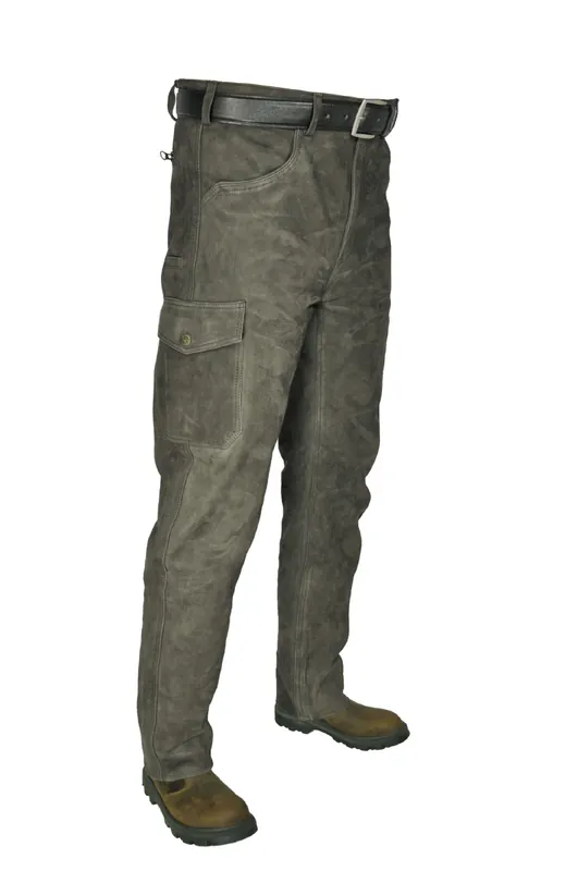 Hubertus Lederhose Trapper, Dunkel Oliv Super-Preis