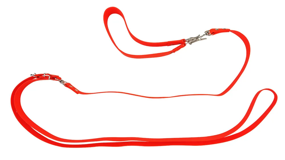 AKAH Umhängeleine mit Halsung , aus BioThane , Breite 17mm, Halsweite 32-40cm, Signalrot, 120-205cm Neuheit