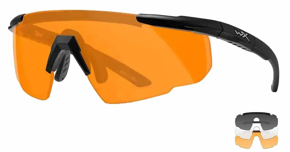Wiley X Schießbrille Saber Advanced Set Gläser grau, klar, helles orange, Gestell matt schwarz Begrenztes Angebot
