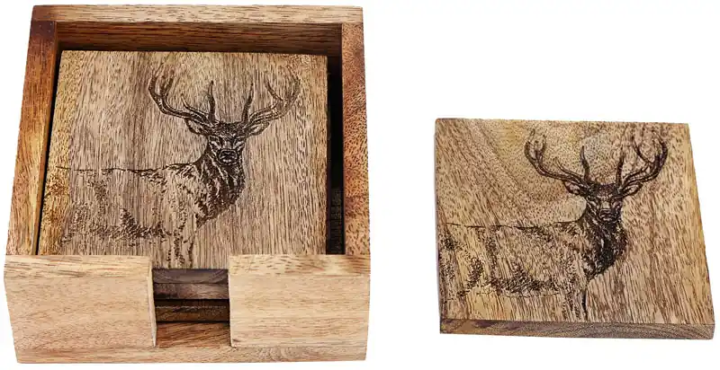 AKAH Holzuntersetzer Hirsch 4er Angebot