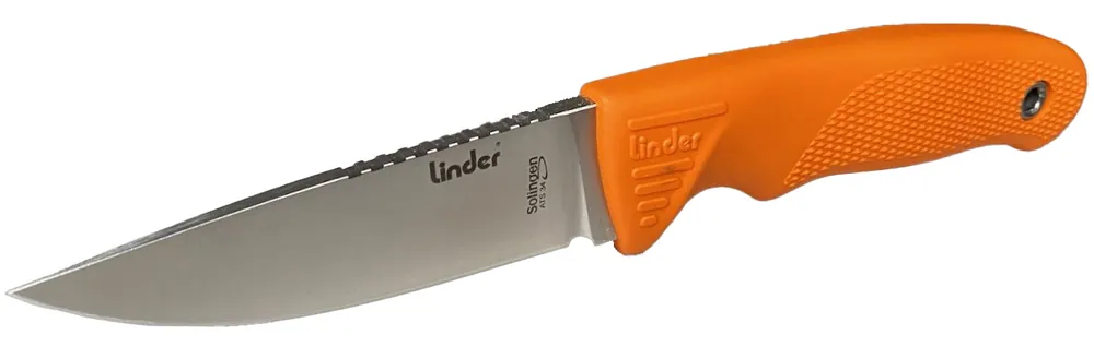 Linder Super Edge 1 ATS 34 Orange Klingenlänge 9,5cm Linder Lederscheide Neu